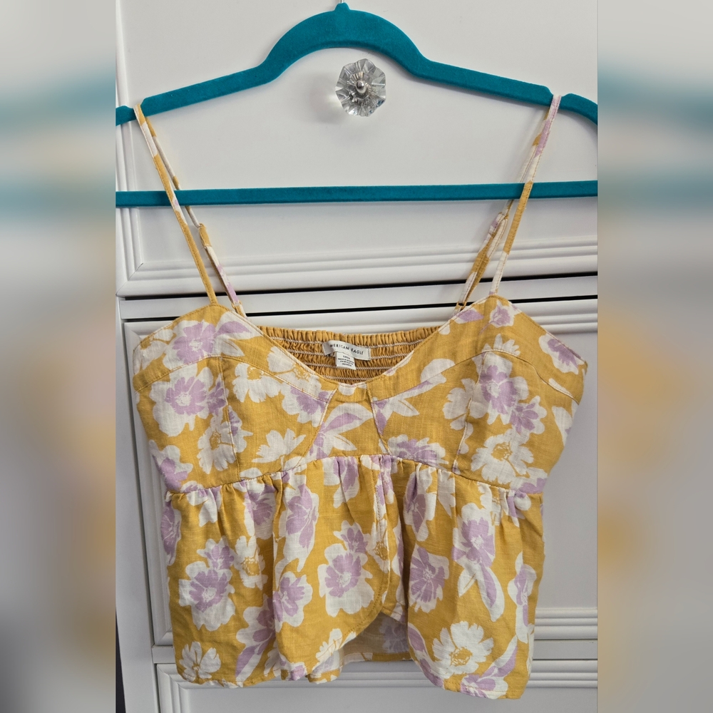 American Eagle Yellow and Purple Crop Top Size S